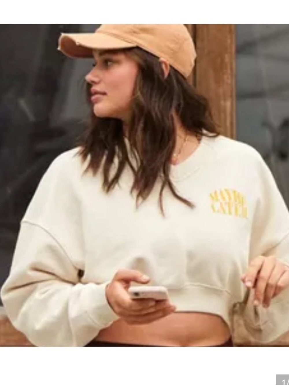Offline by Aerie "Maybe Later" Cropped Baggy Sweatshirt V Neck Beige Medium
